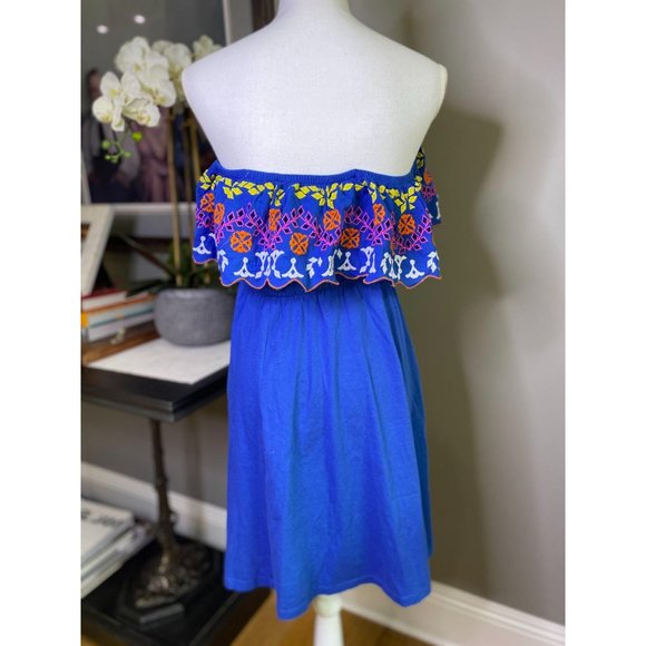 ASOS Embroidered Off Shoulder Mini Dress Blue 6 - Picture 8 of 9